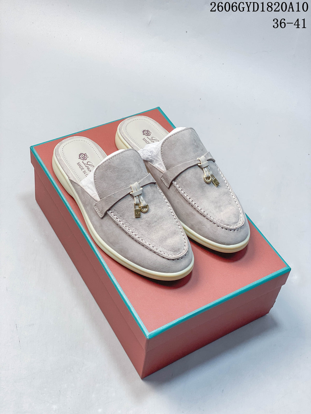 Loro Piana Grey Slip-On Loafers with Gold-Tone Detail