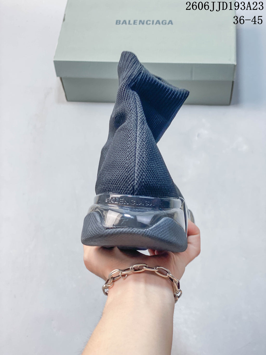 Balenciaga Gray Sock Sneakers with Segmented Sole