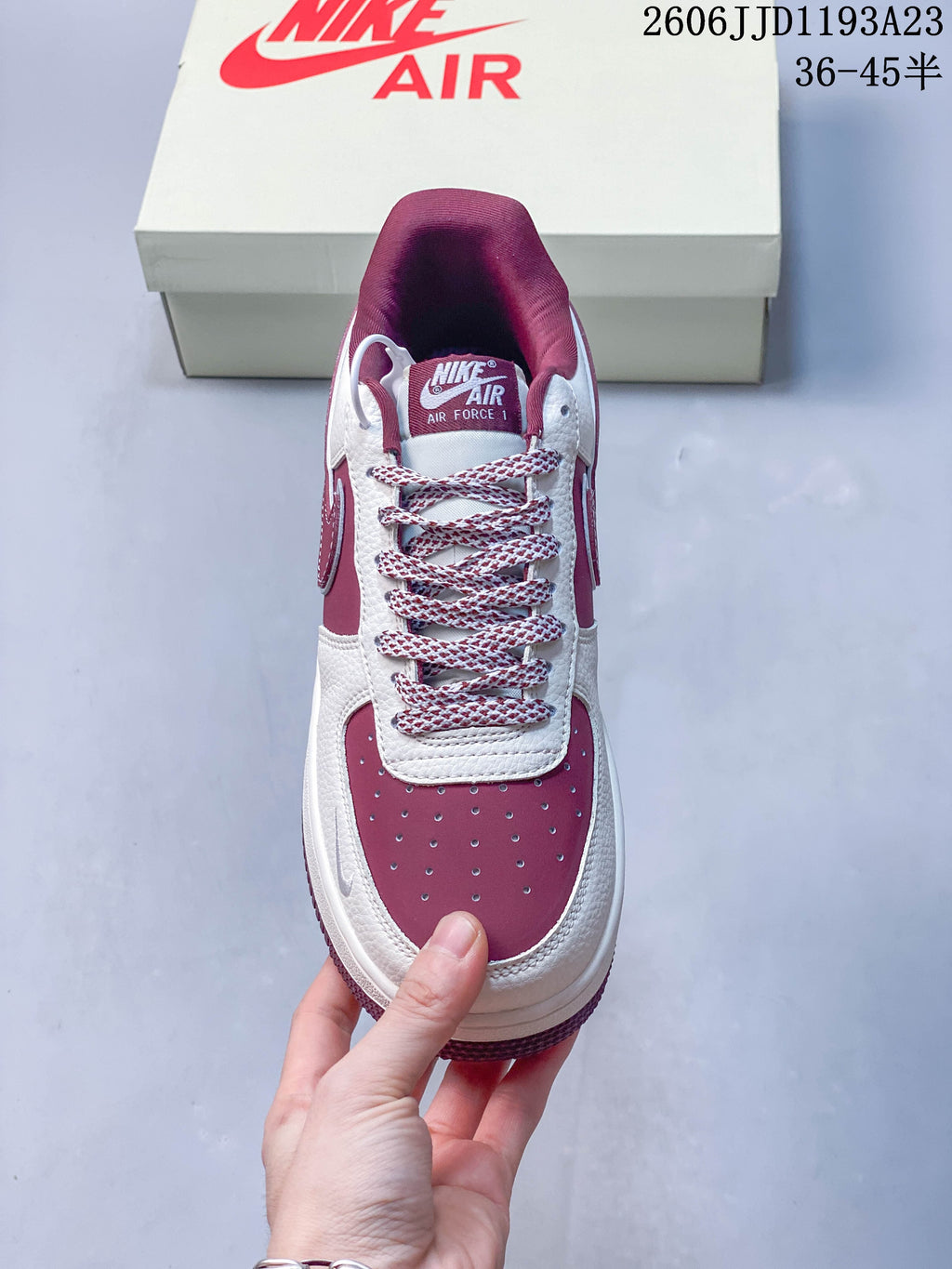 Nike Air Force 1 Low White Burgundy Sneakers