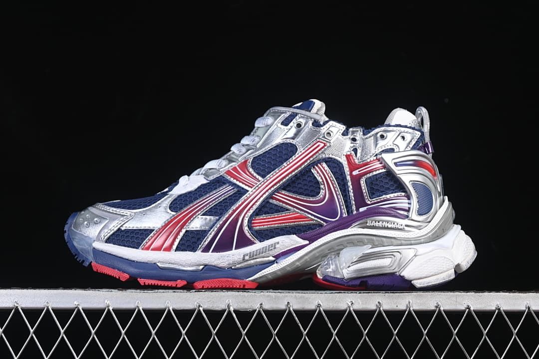 Balenciaga Runner Sneakers in Navy, Red and Silver