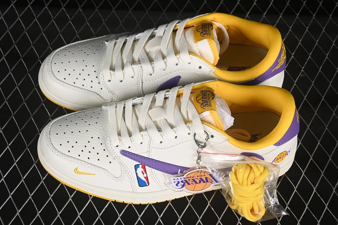 Nike Low-Top Basketball Sneakers in White, Purple and Gold