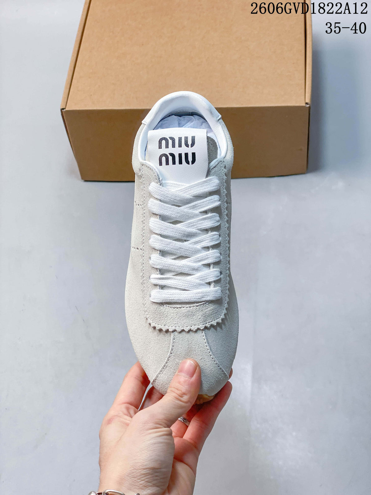 Miu Miu Suede-Look Low-Top Sneakers in White