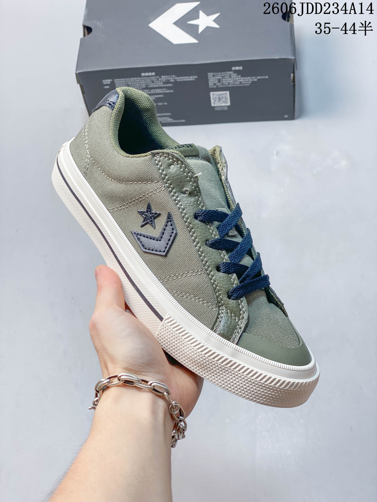 Converse Low-Top Lace-Up Sneakers in Olive and Navy