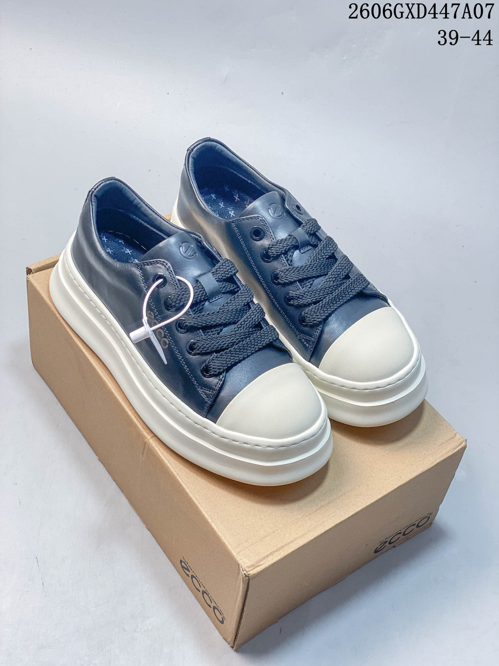 ECCO Chunky Platform Lace-Up Sneakers in Navy and White