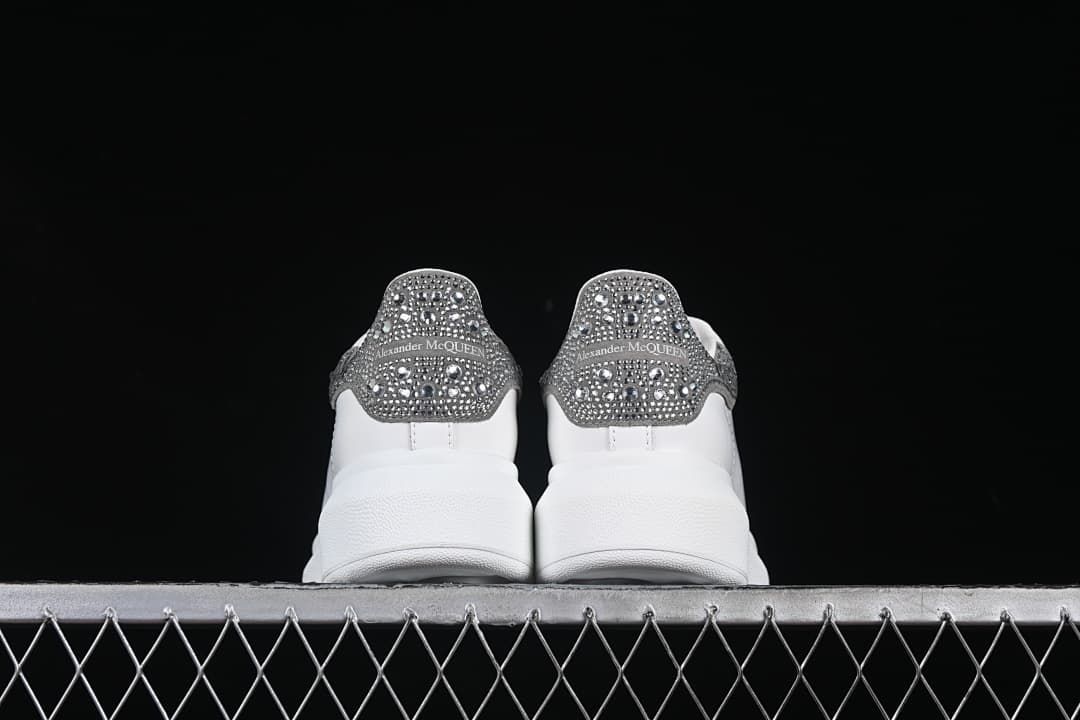 Alexander McQueen White Leather-Style Sneakers with Crystal Heel