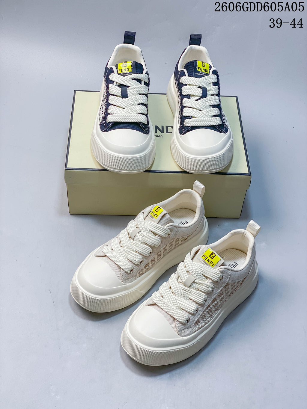 Fendi Low-Top Sneakers with Patterned Panels, Style 06GDD605A05