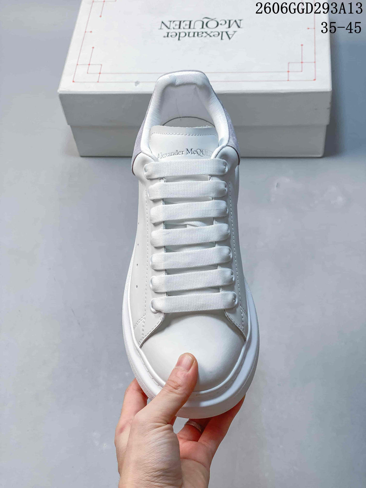 Alexander McQueen White Low-Top Sneakers with Gray Heel
