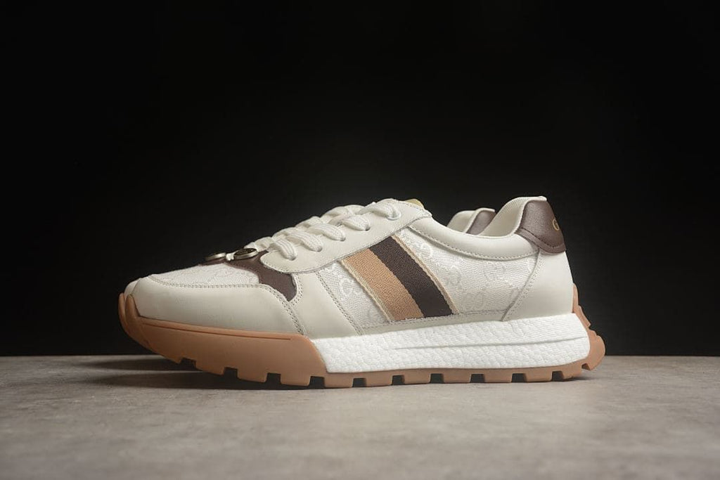 Gucci Re-Web Sneakers in Ivory and Brown