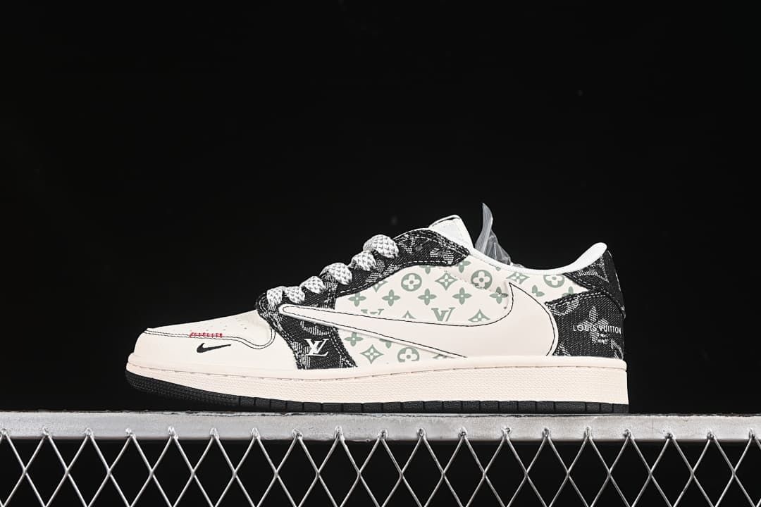 Jordan Air Jordan 1 Low Travis Scott Fragment Sneakers, Black and Cream