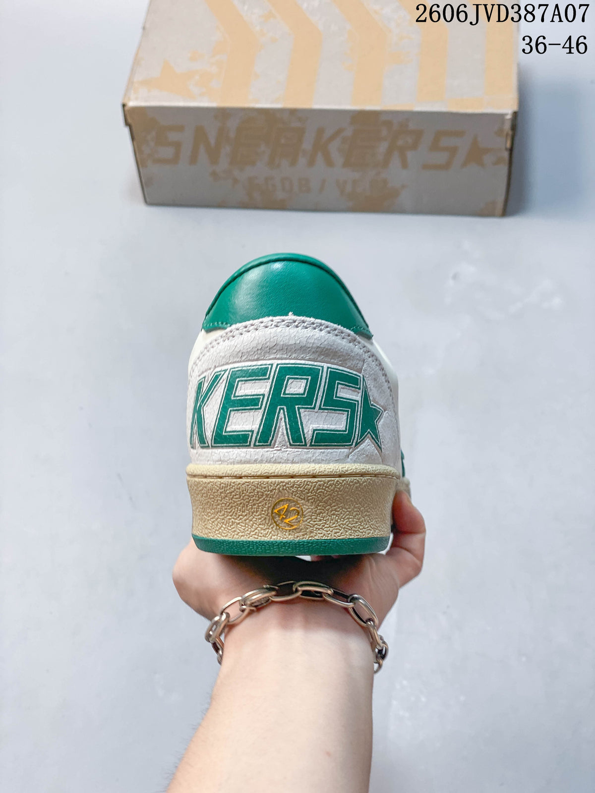 Golden Goose Super-Star Low-Top Sneakers in White and Green