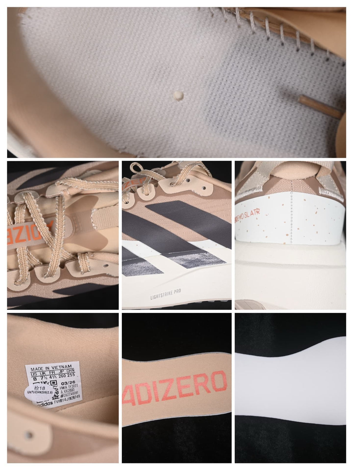 Adidas Adizero Evo SL Running Shoes Beige Black KK2690