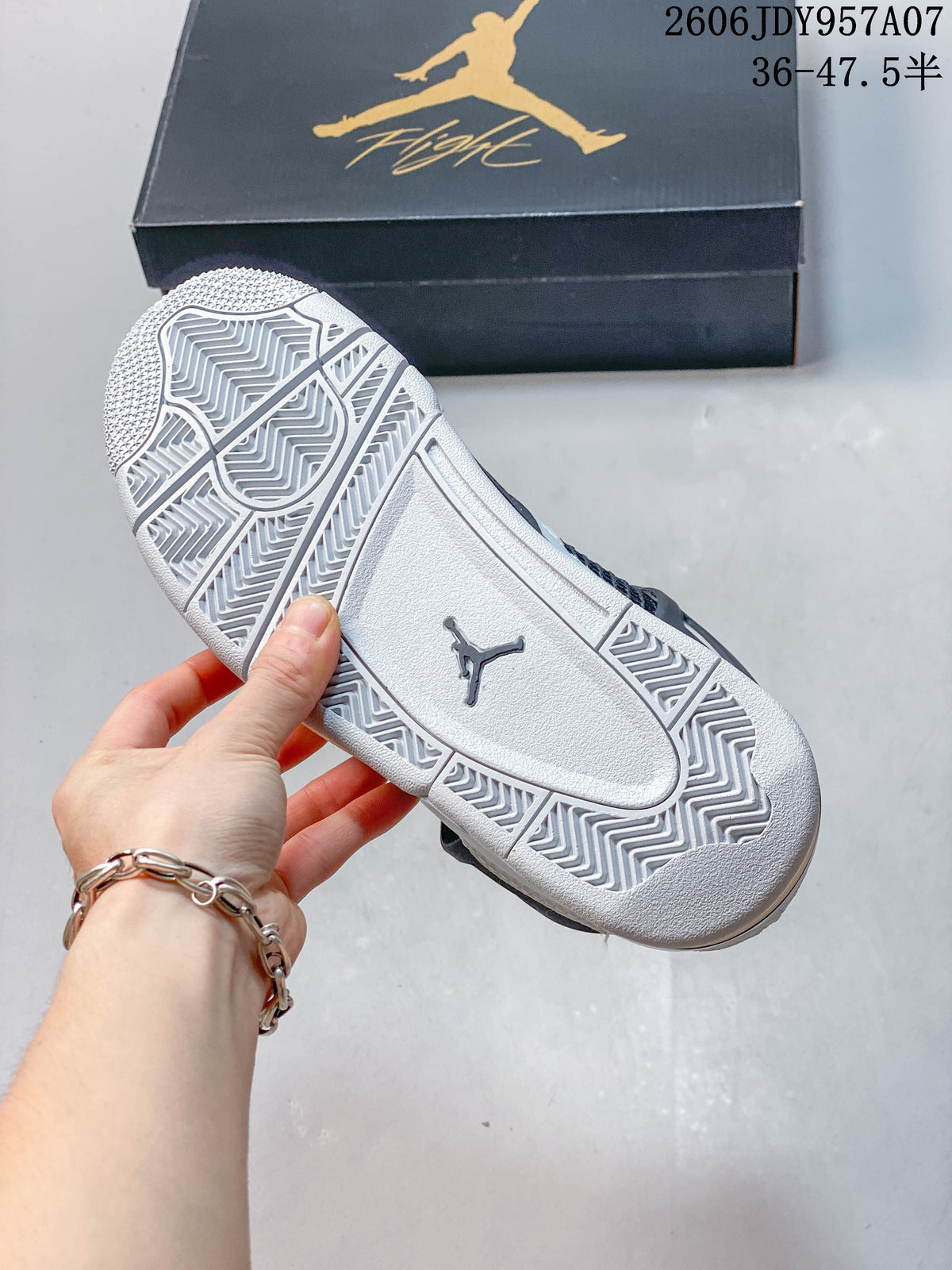 Jordan 4 Pure Platinum Mid-Top Sneakers in White and Black