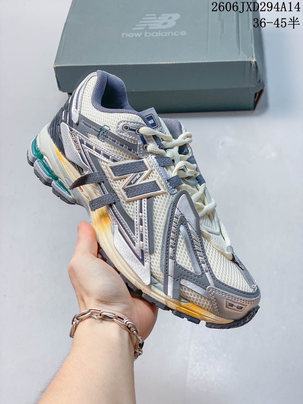 New Balance 1906 Sneakers in Cream, Silver and Navy