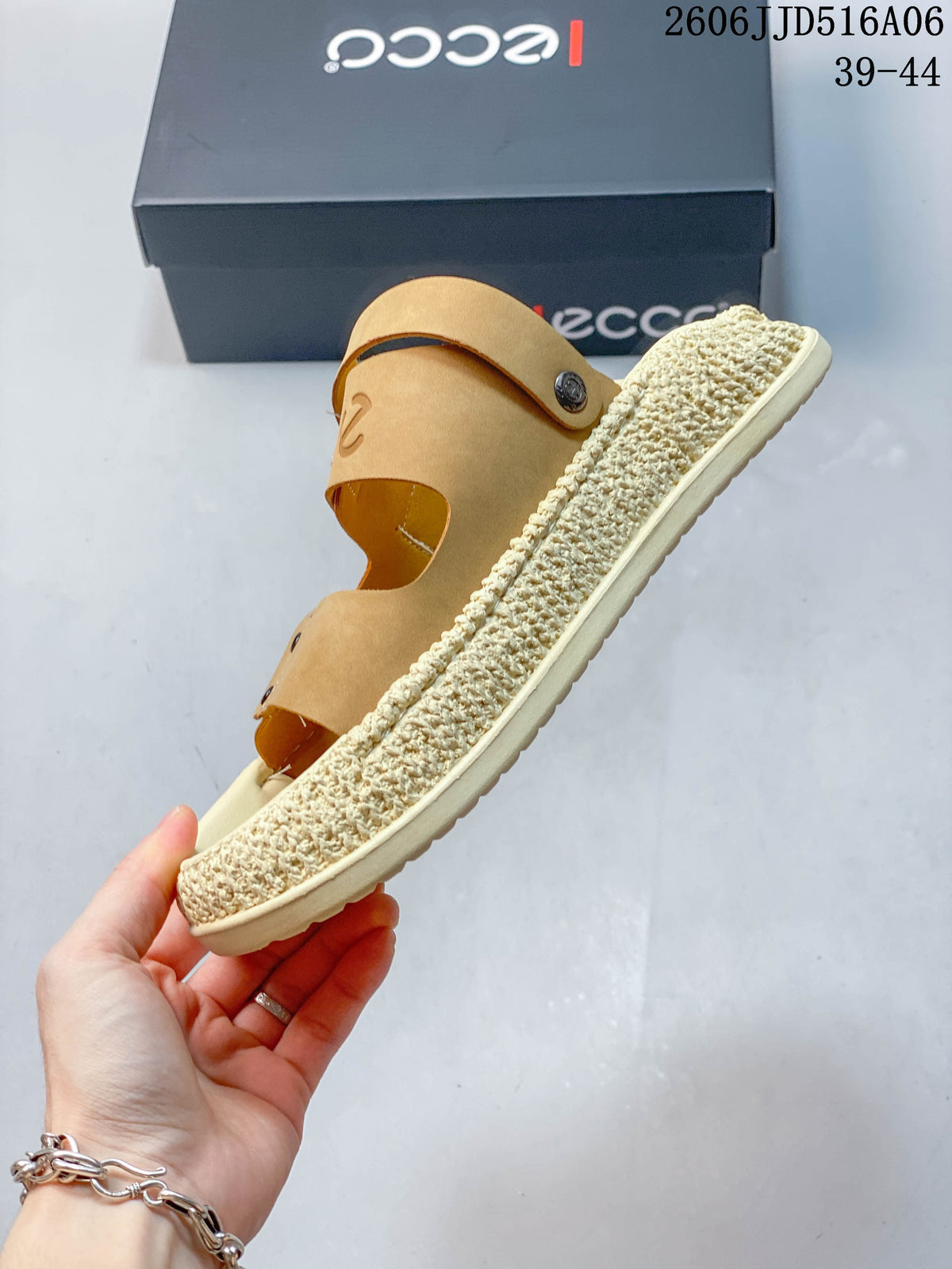 ECCO Men's Tan Adjustable Two-Strap Sandals