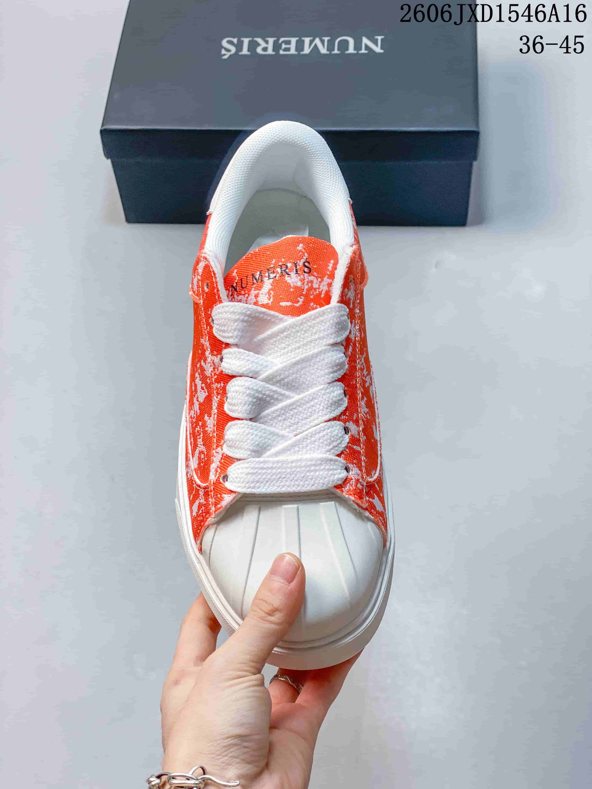 Numeris Pigment Navy Low-Top Sneakers, Orange and White