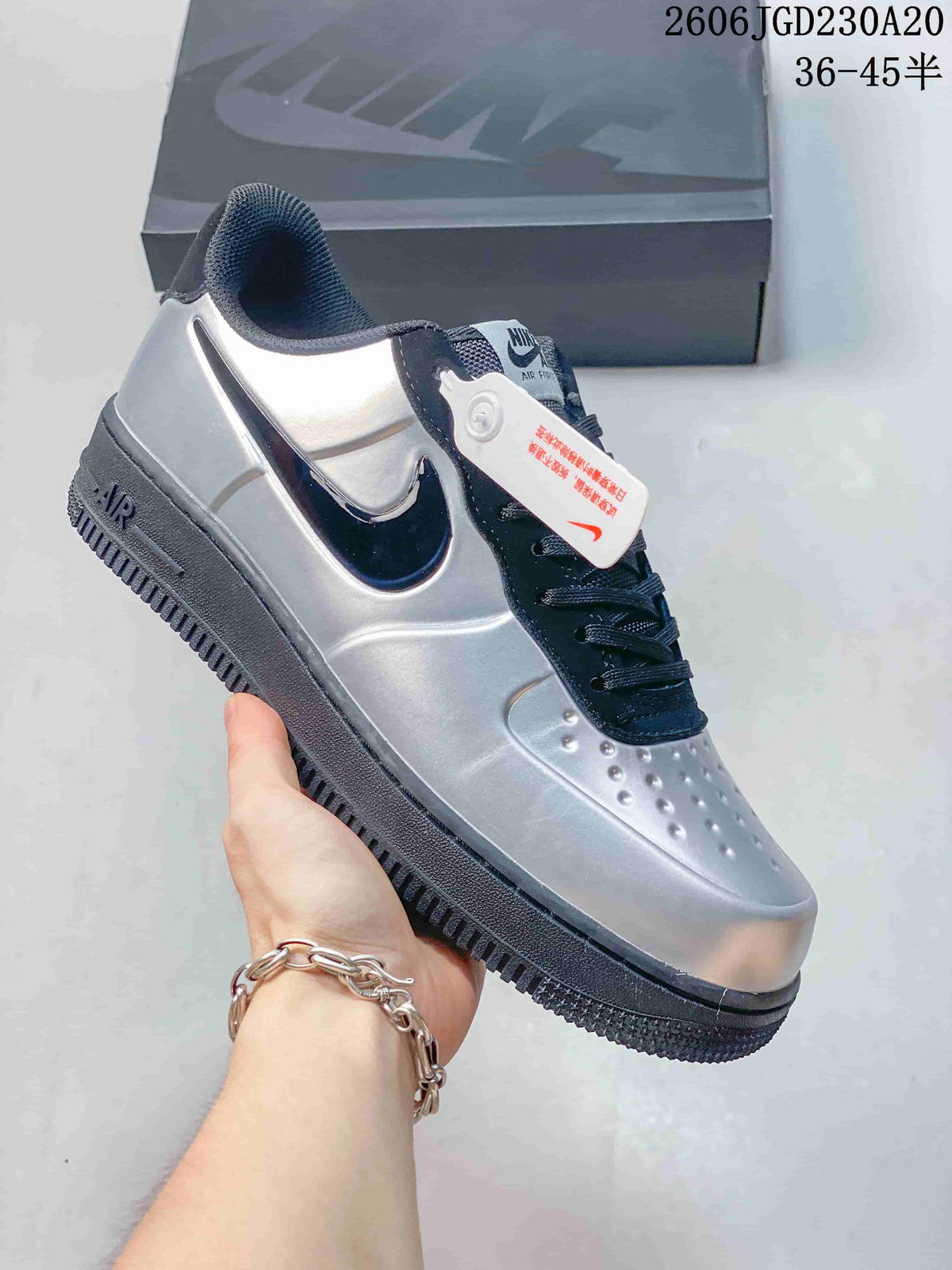 Nike Air Force 1 Low Silver and Navy Sneakers
