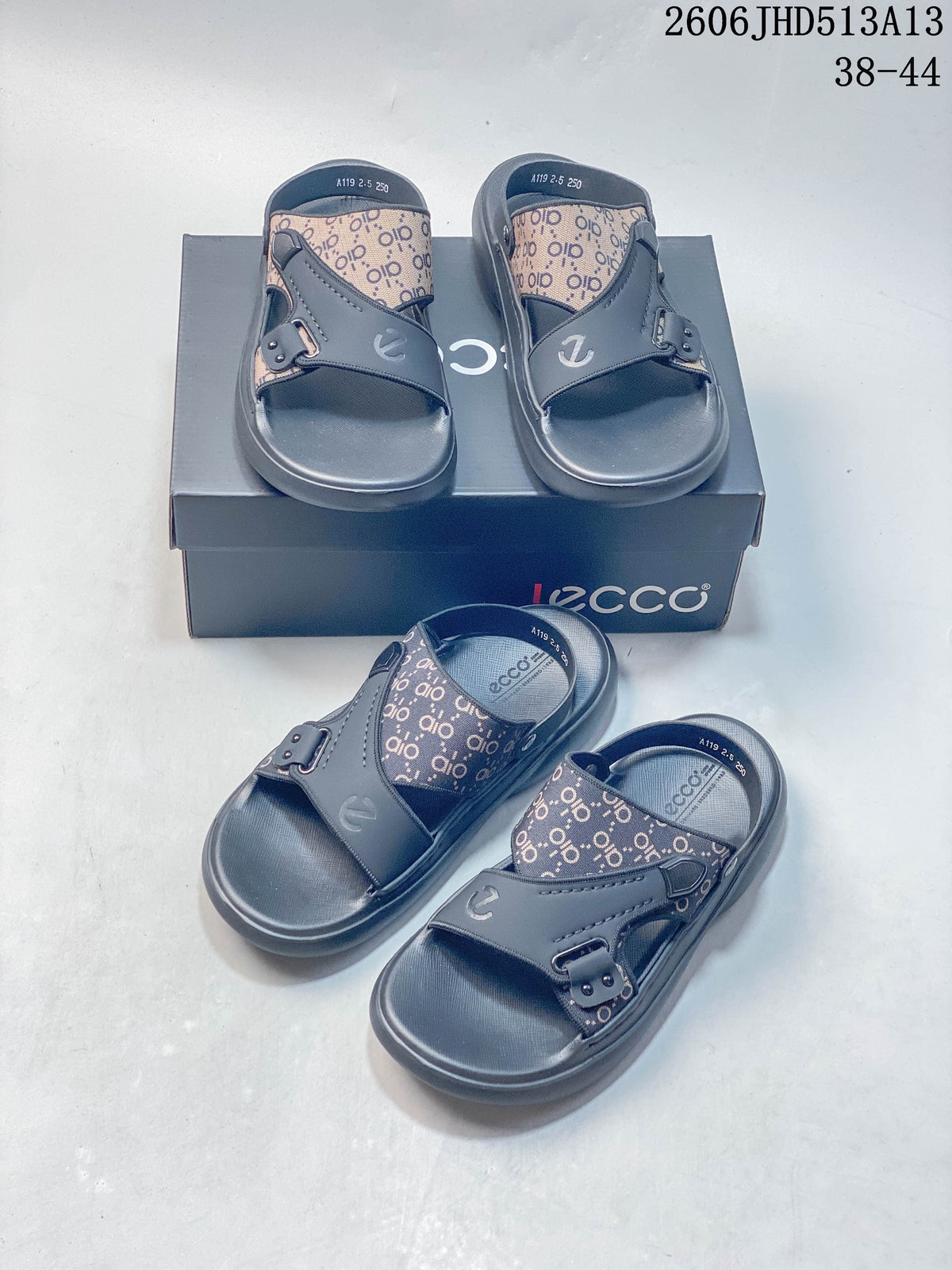 ECCO Sandals in Gray with Patterned Straps