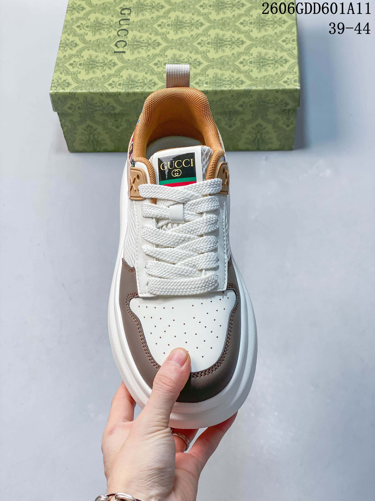 Gucci Screener GG Low-Top Sneakers in White and Taupe