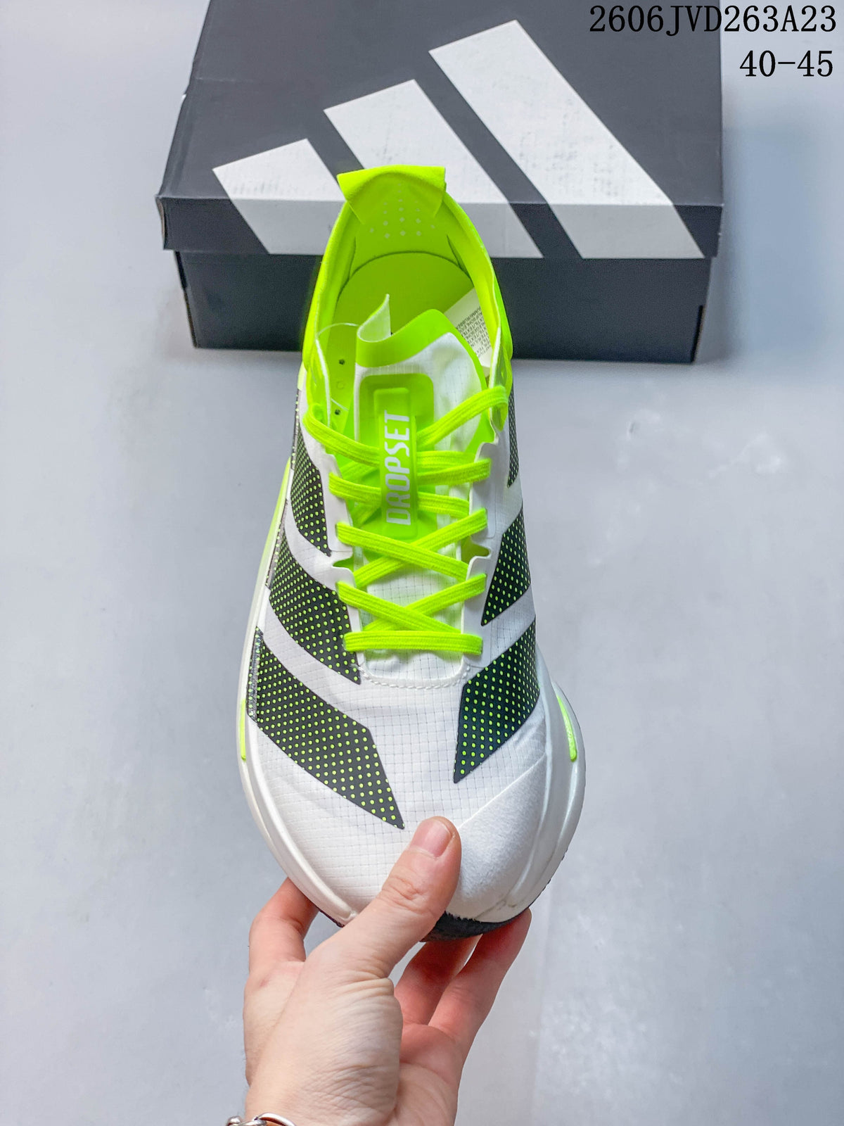 Adidas Adizero Dropset Elite Running Shoes – White & Neon Yellow