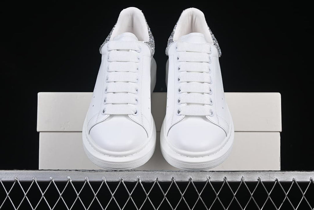 Alexander McQueen White Glitter Heel Low-Top Sneakers