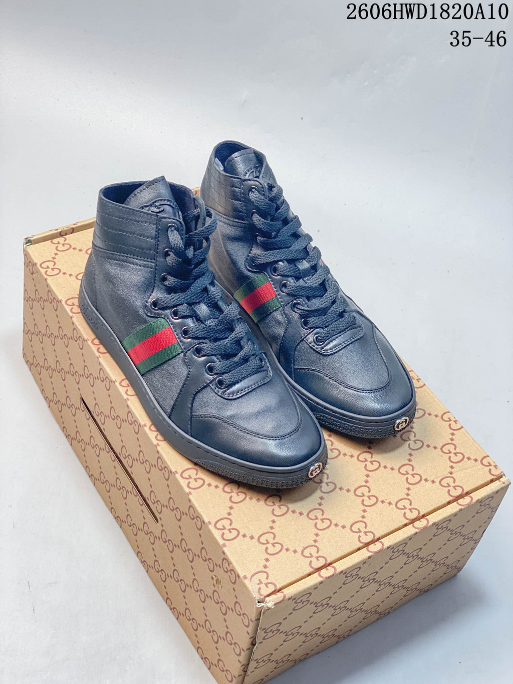 Gucci Dark Gray High-Top Sneakers with Green-Red Stripe 2606HWD1820A10