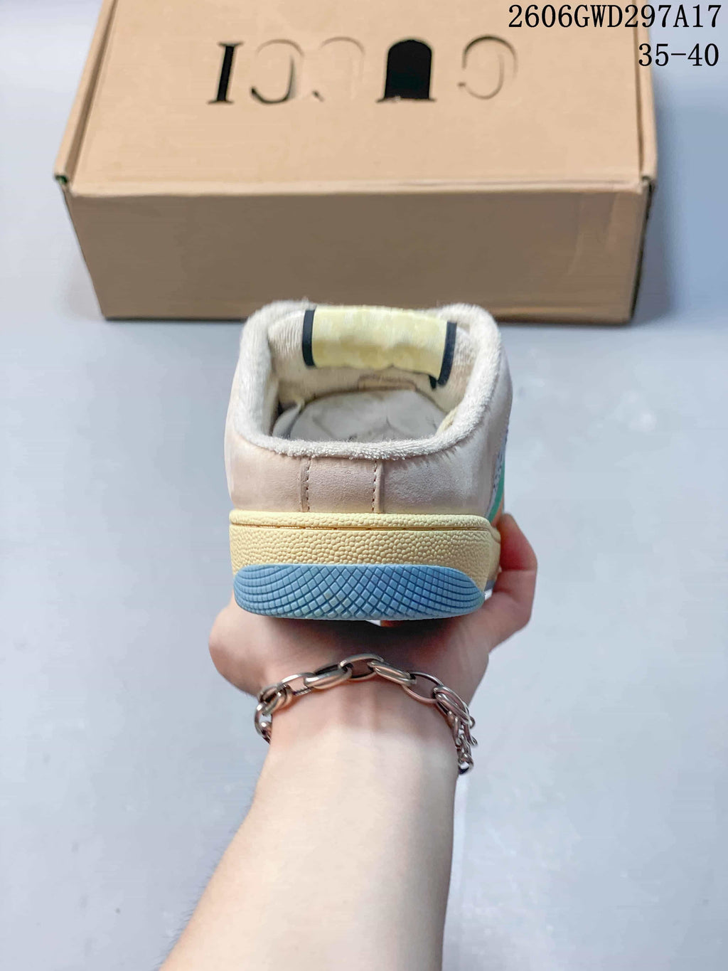 Gucci Screener Canvas Lace-Up Sneakers, Beige and Light Blue, 06GWD297A17
