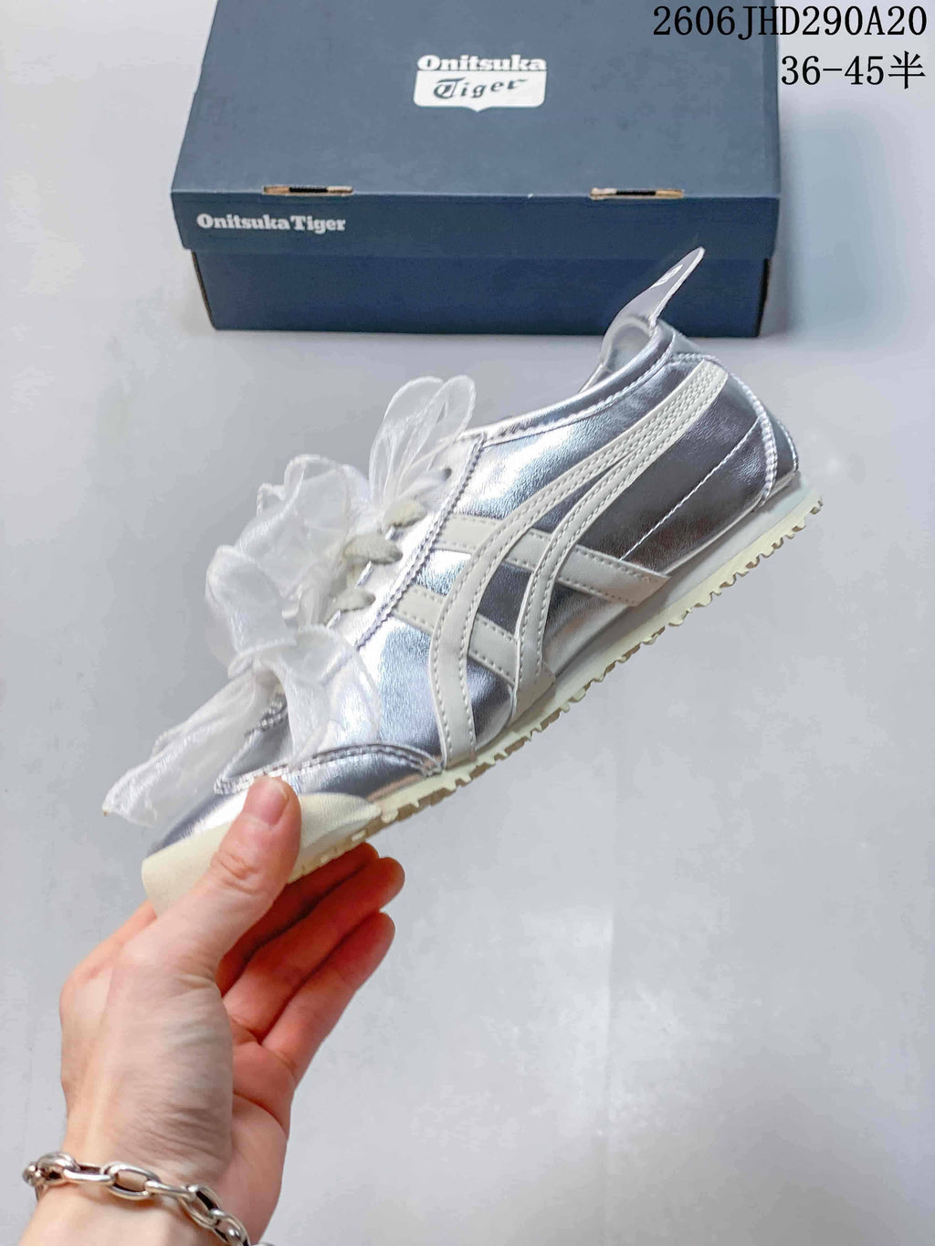 Onitsuka Tiger Silver Sneakers with Sheer Ribbon Laces