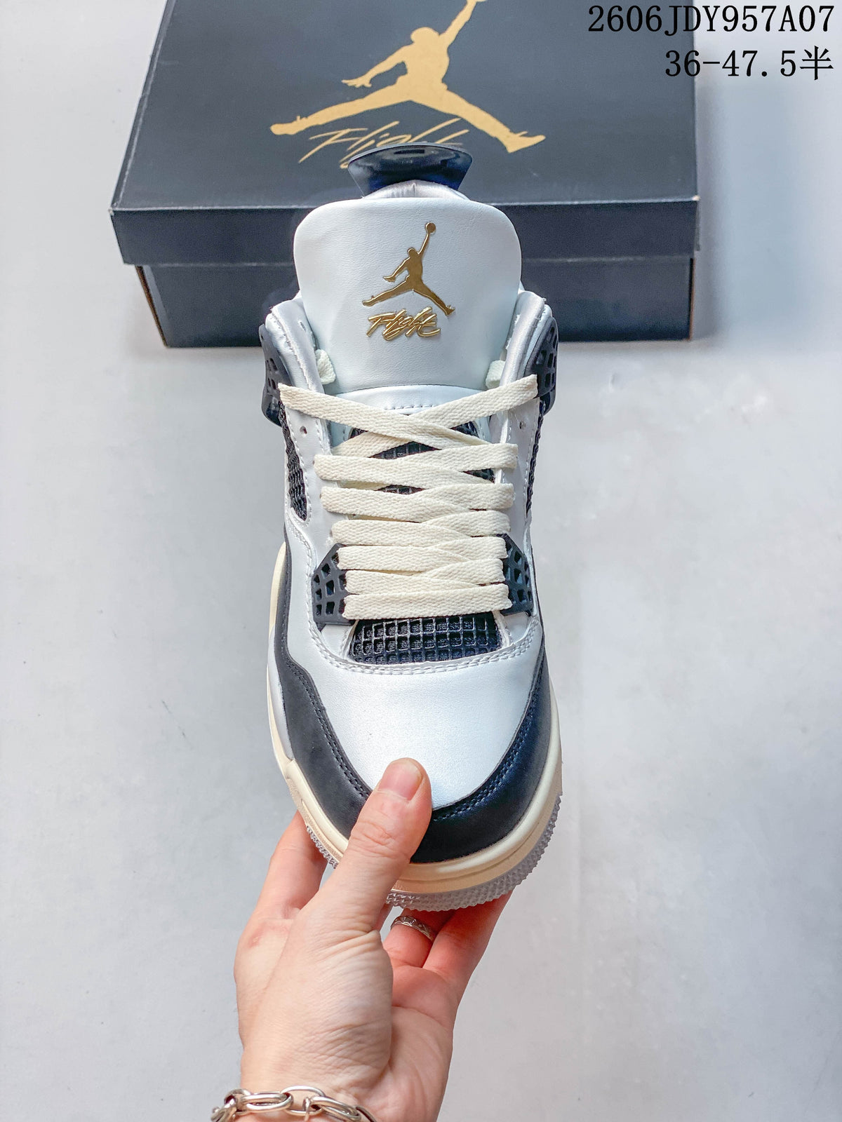 Jordan 4 Pure Platinum Mid-Top Sneakers in White and Black