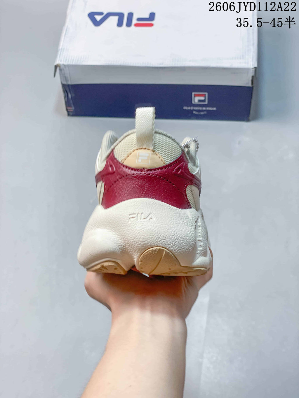 FILA 612520ASUOI Retro Lace-Up Sneakers, Cream and Burgundy