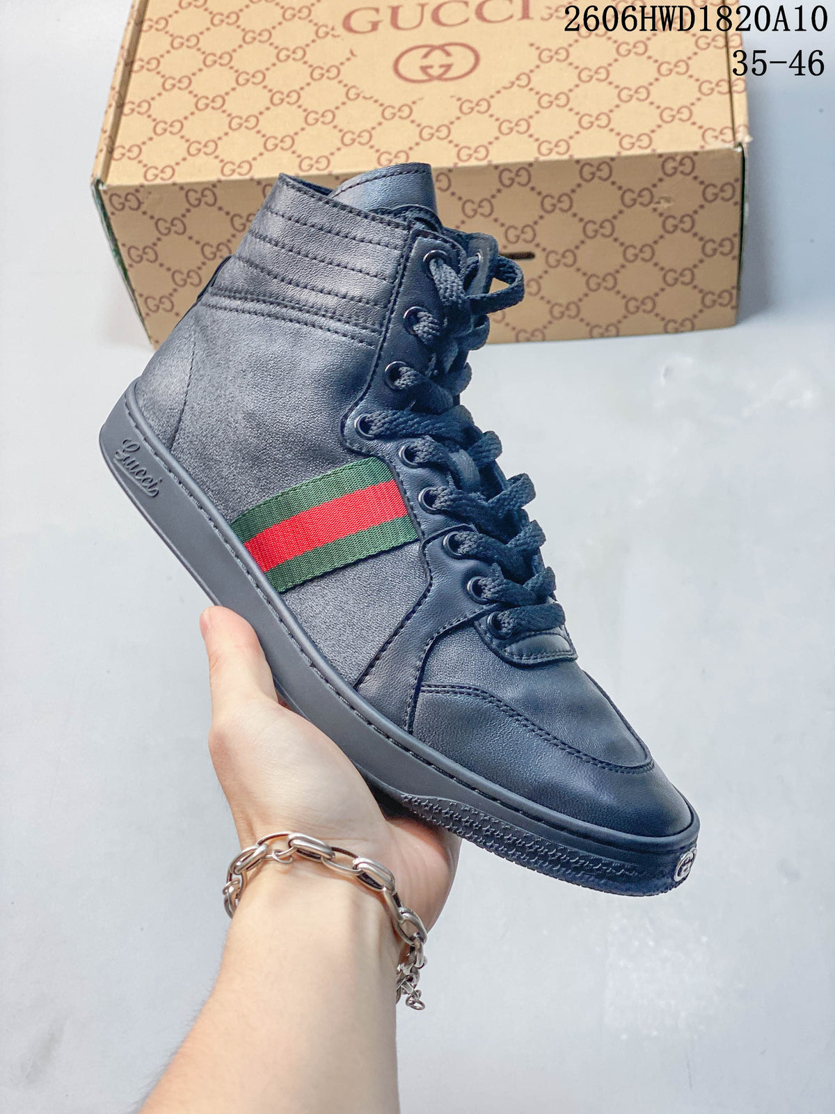 Gucci Dark Gray High-Top Sneakers with Green-Red Stripe 2606HWD1820A10