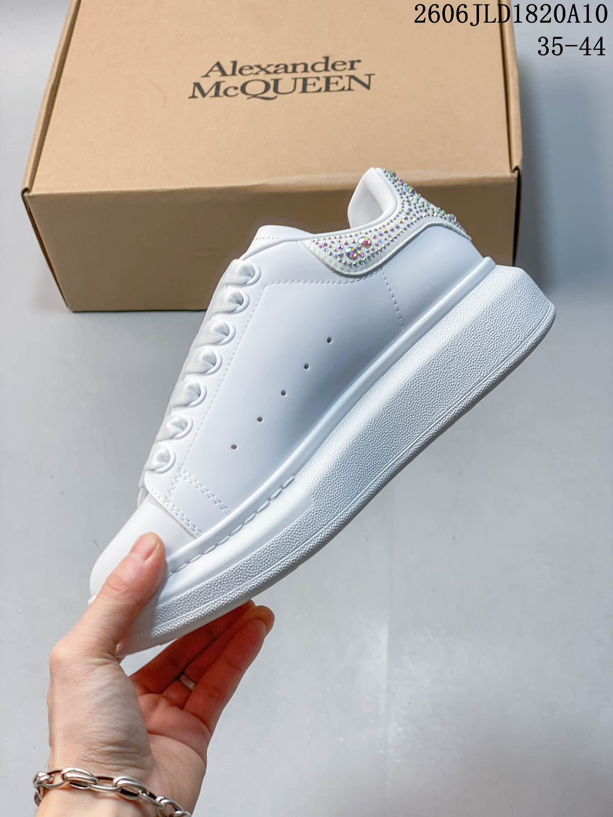 Alexander McQueen White Platform Sneakers with Crystal Heel Detail