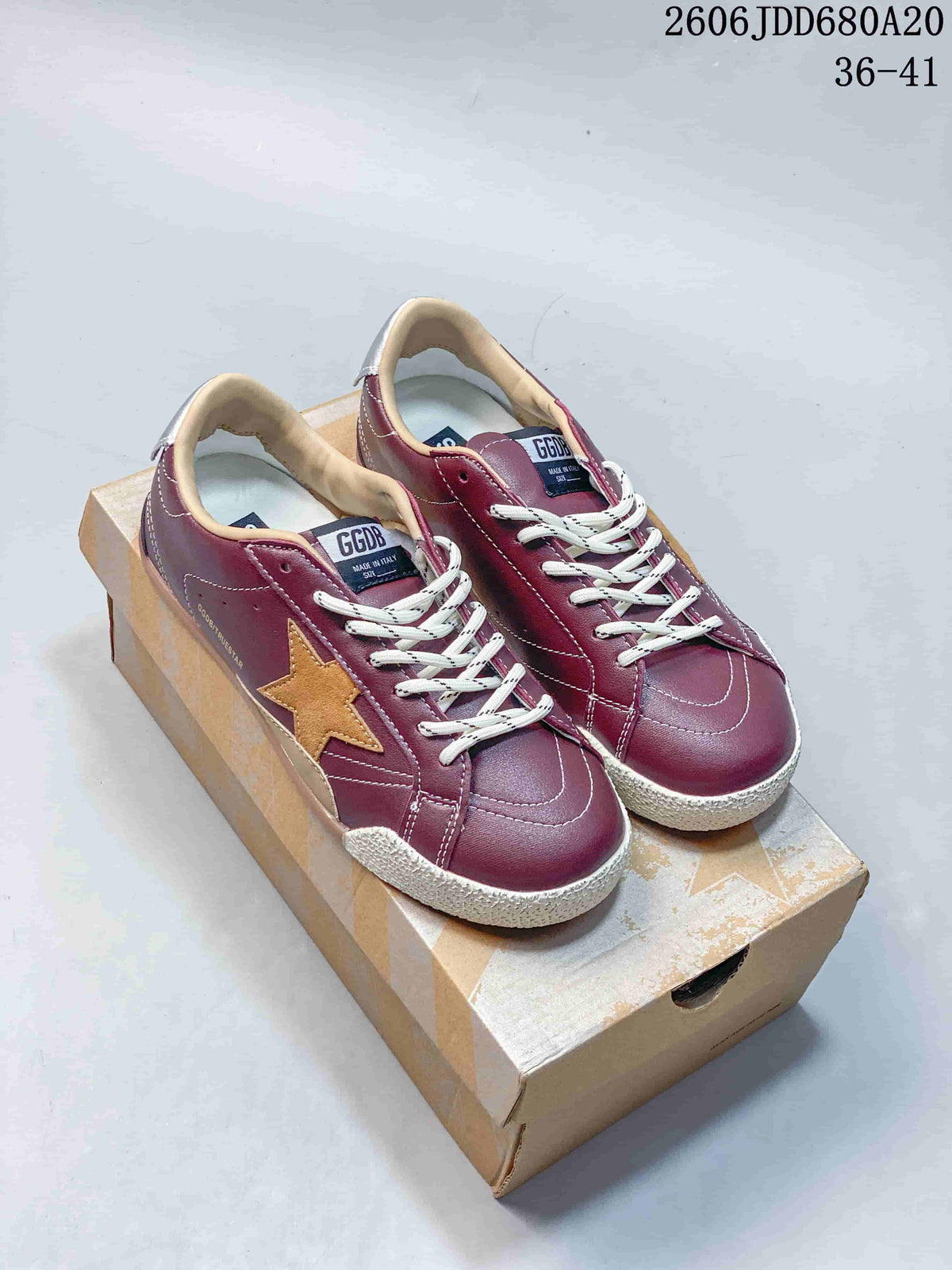 Golden Goose Super-Star Low-Top Sneakers, Burgundy and Tan