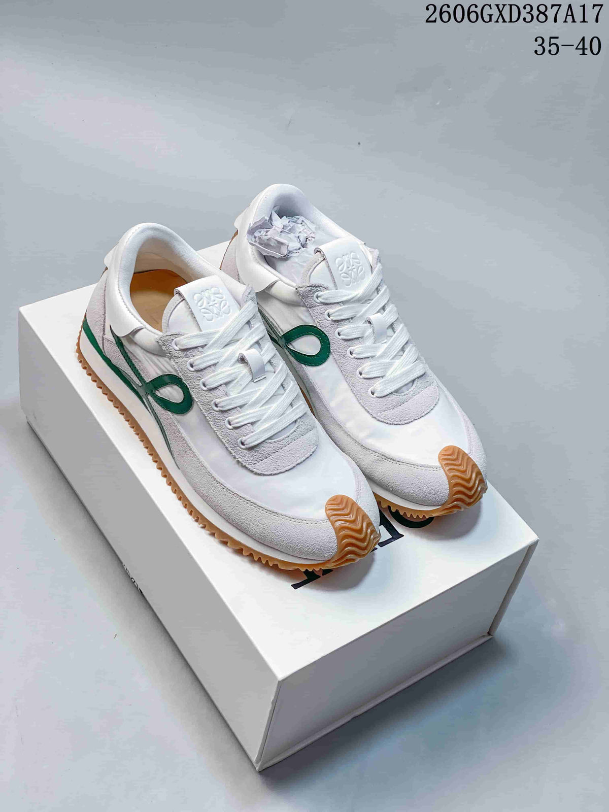 Loewe White and Green Lace-Up Sneakers with Gum Sole