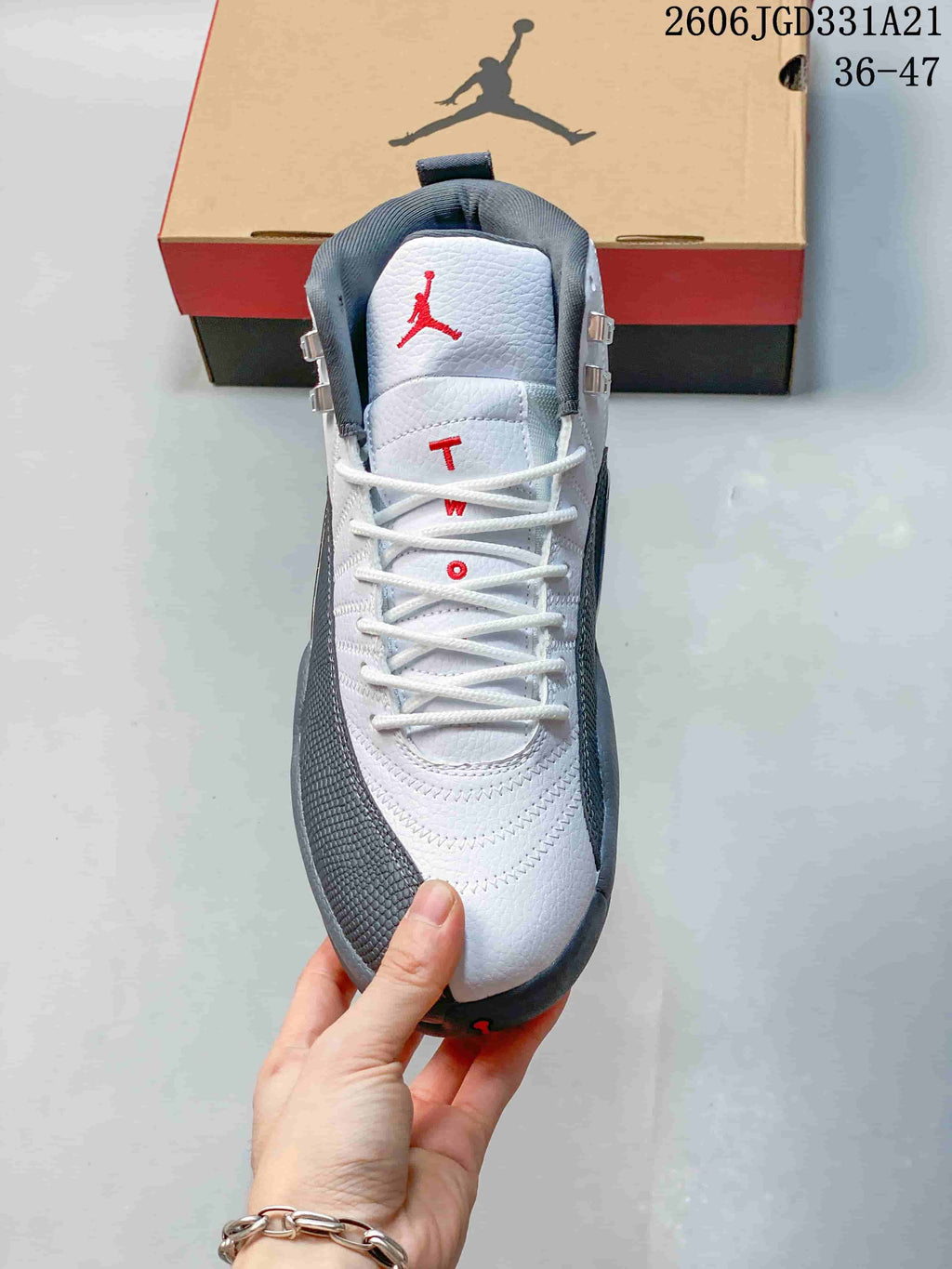 Jordan Air Jordan 12 High-Top Basketball Shoes, White/Grey, 308317-001