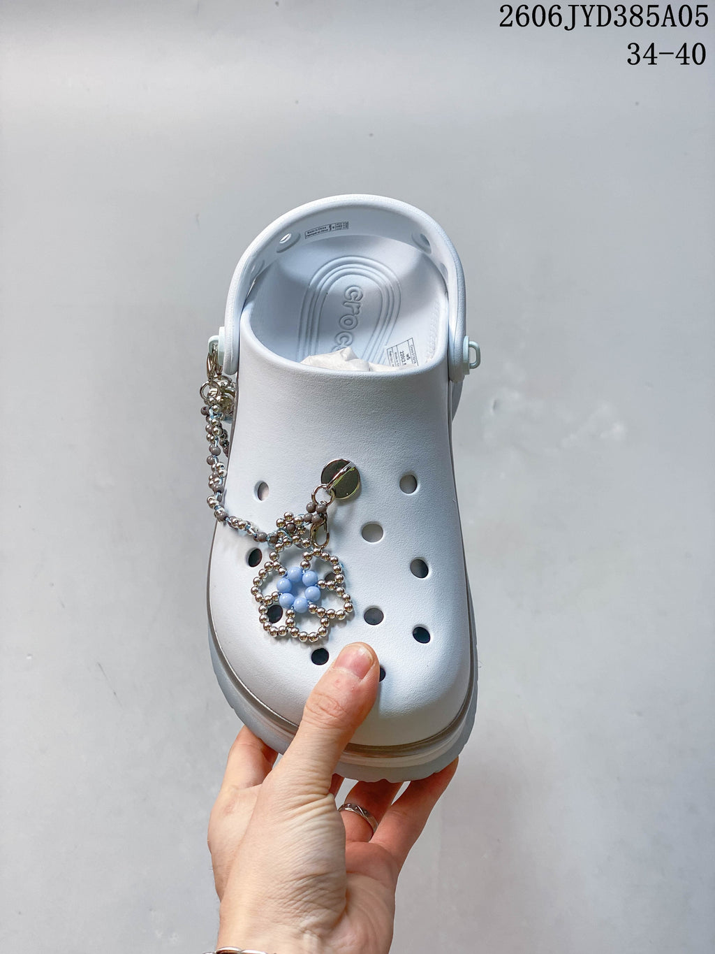 Crocs Classic Clog with Decorative Charms, White, 06JYD385A05