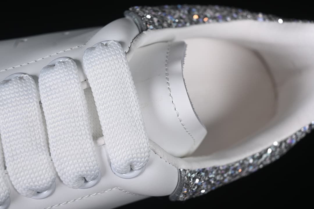 Alexander McQueen White Glitter Heel Low-Top Sneakers