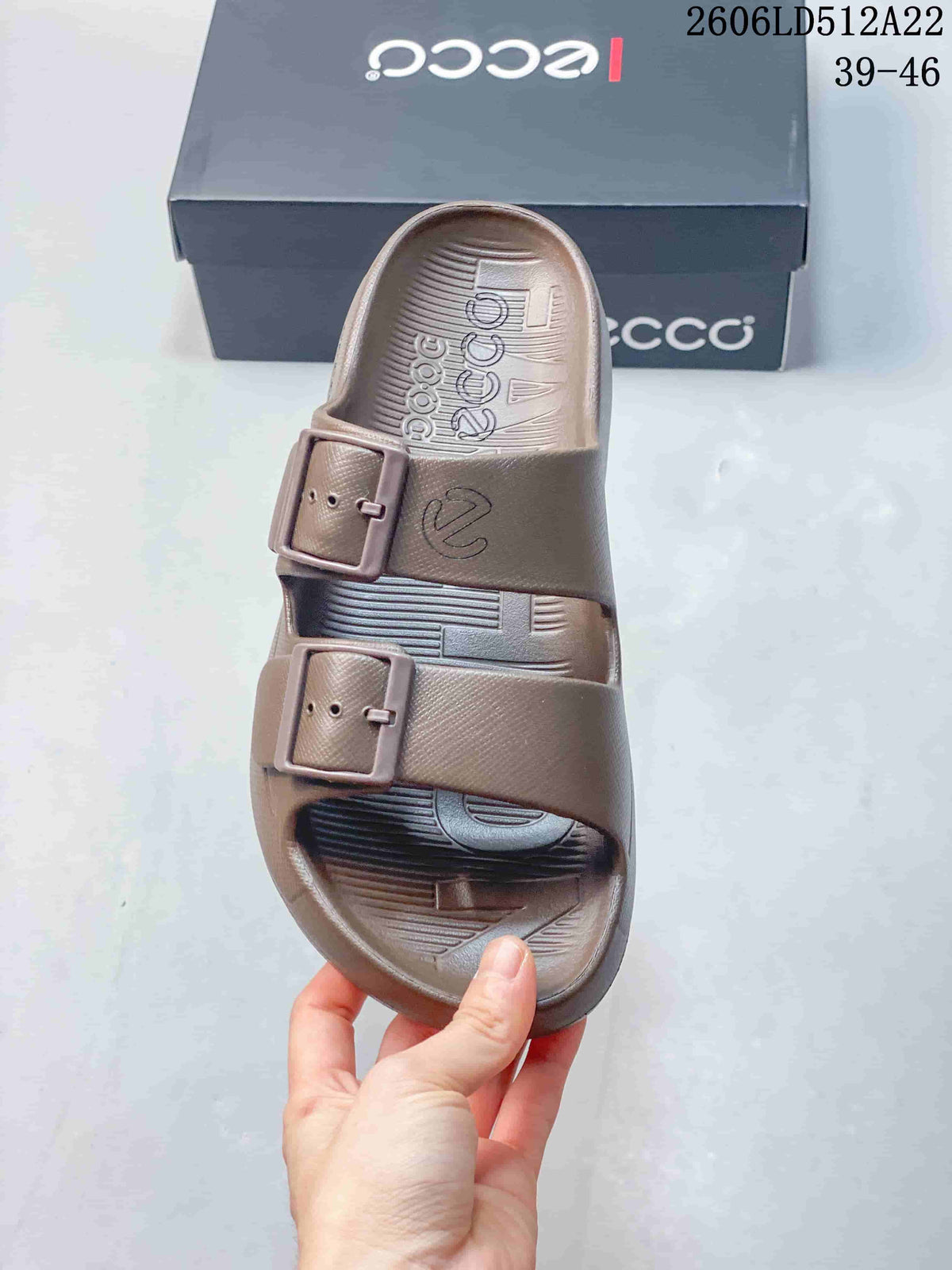 ECCO Double-Buckle Slide Sandals in Taupe 2606LD512A22