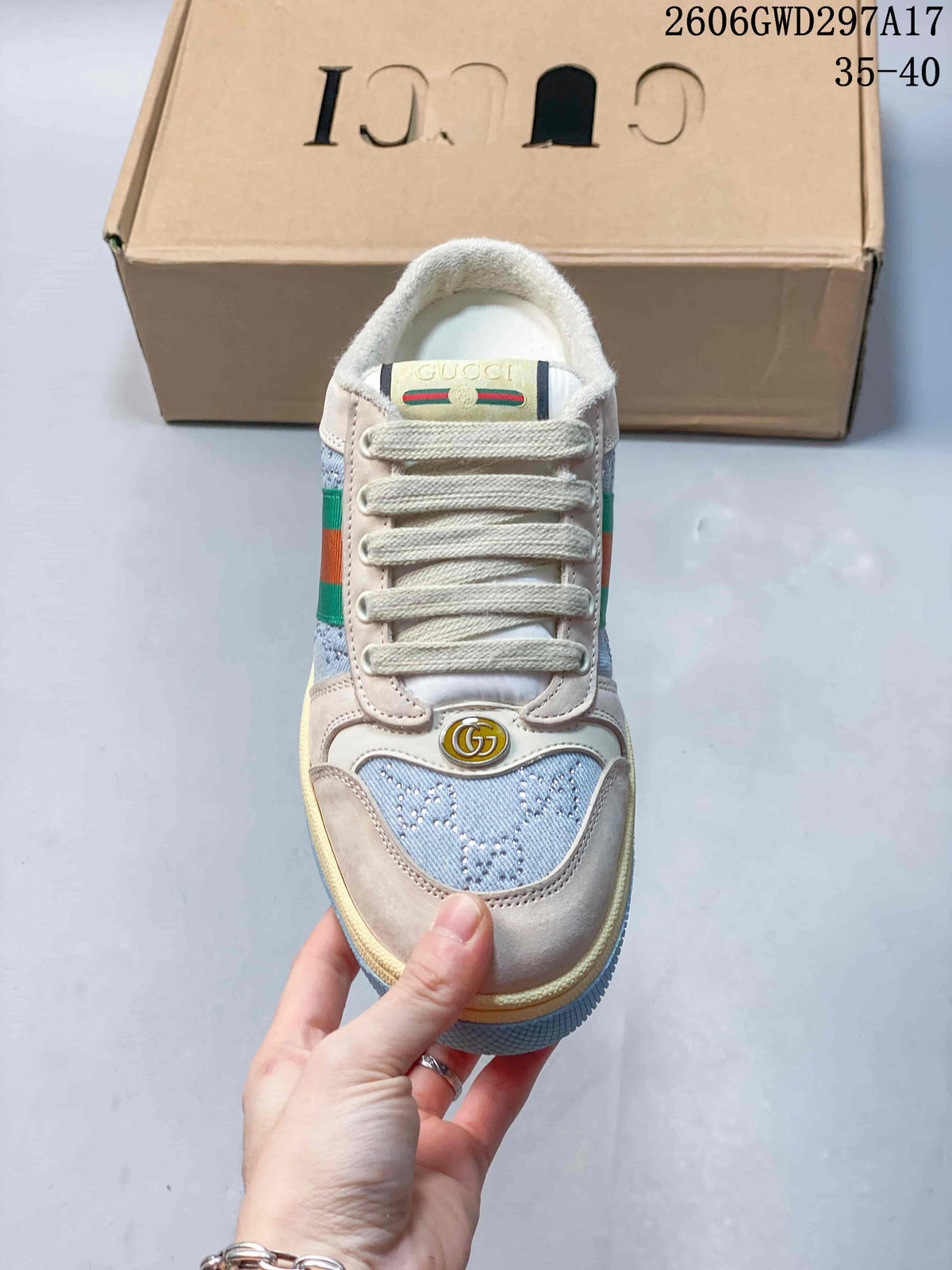 Gucci Screener Canvas Lace-Up Sneakers, Beige and Light Blue, 06GWD297A17