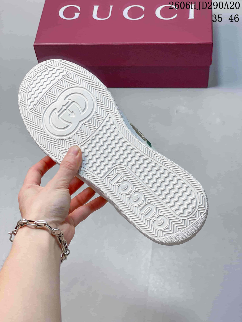 Gucci Chunky Low-Top Lace-Up Sneakers, White and Gold