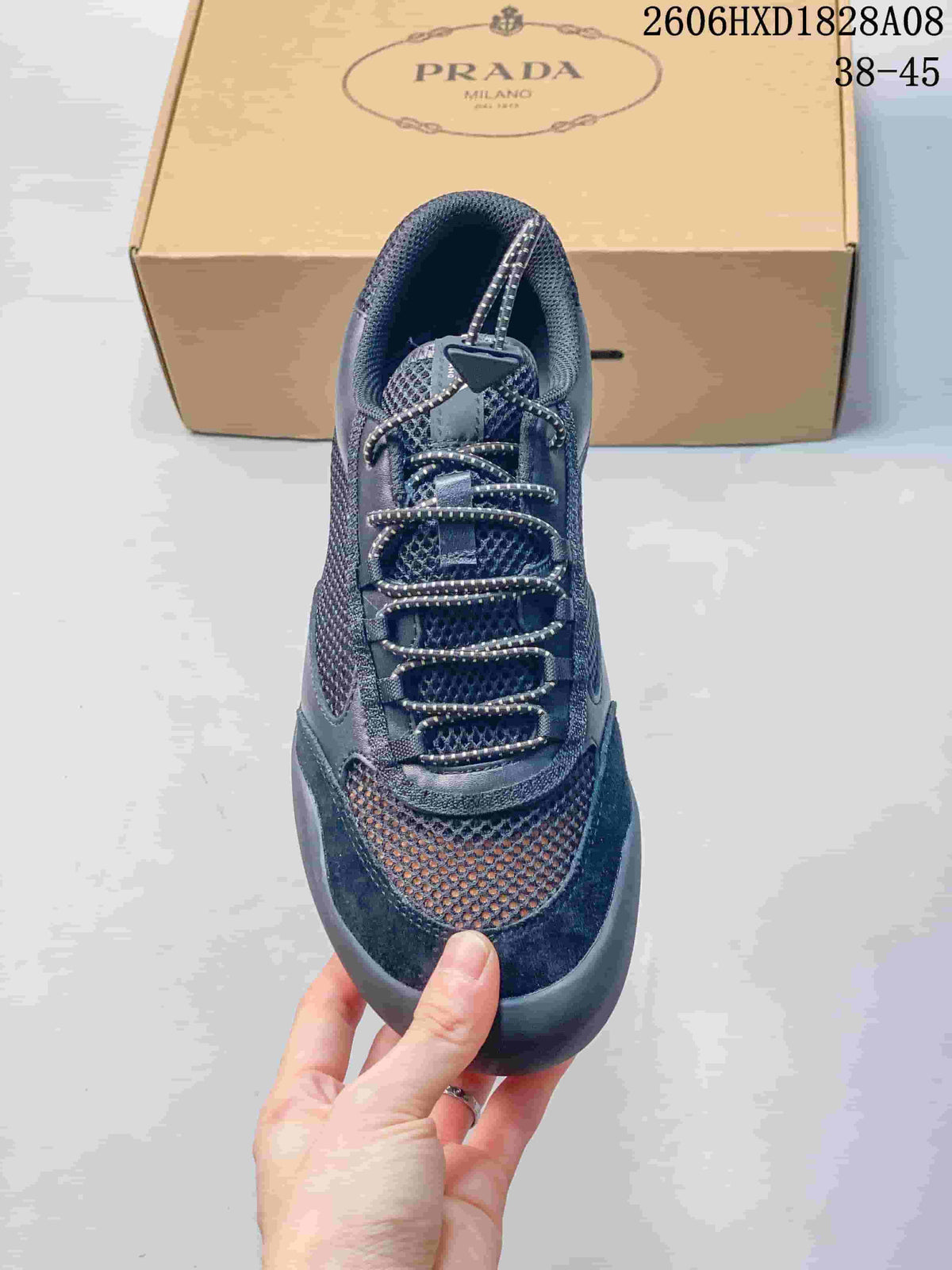 Prada Dark Blue Mesh Lace-Up Sneakers