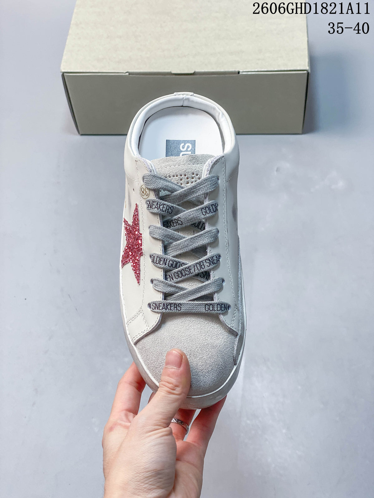 Golden Goose Super-Star Low-Top Sneakers, White and Red