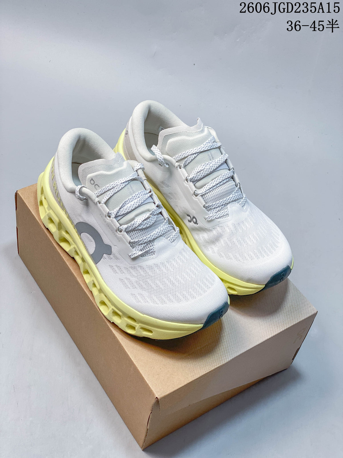On Cloudmonster 3 Running Shoes, White with Yellow Sole