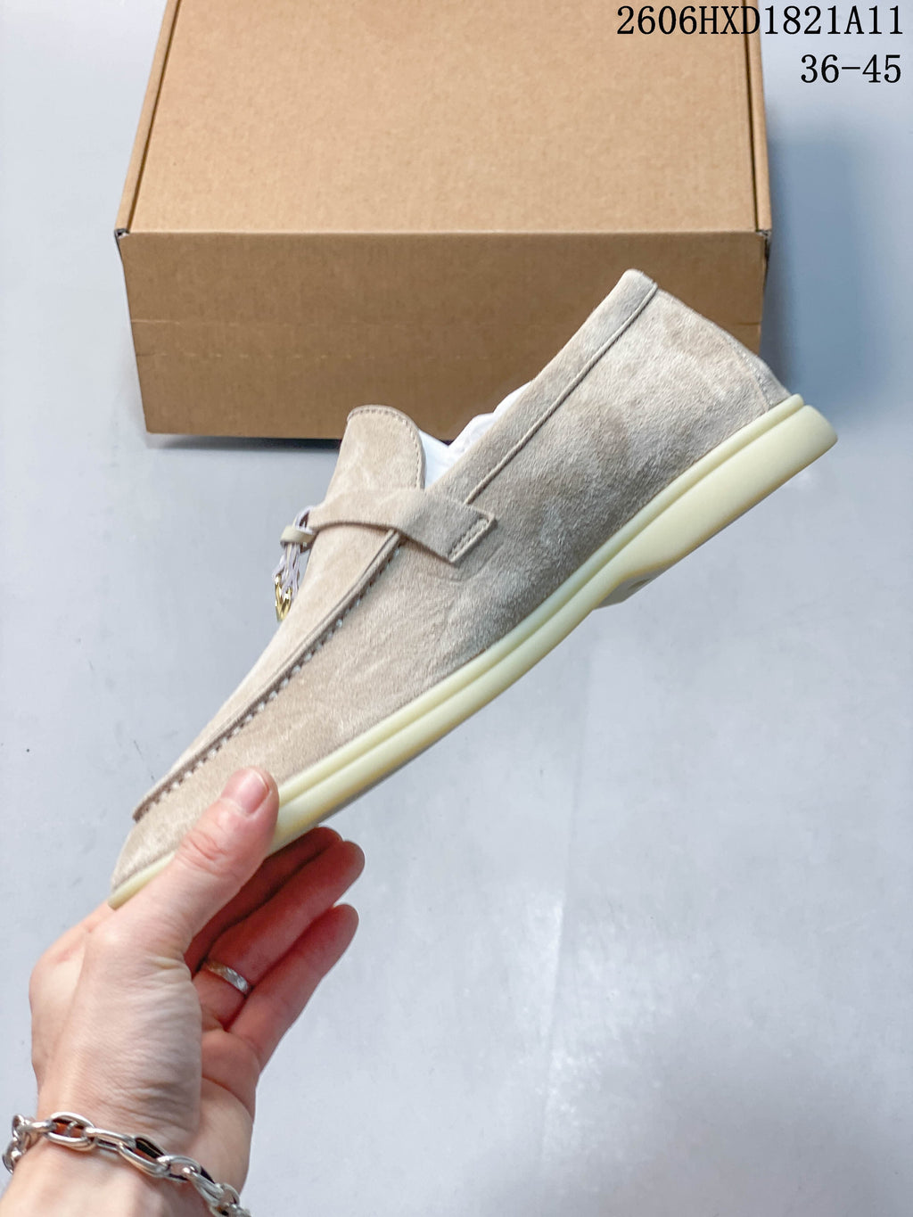 Loro Piana Lock Loafers in Beige Suede