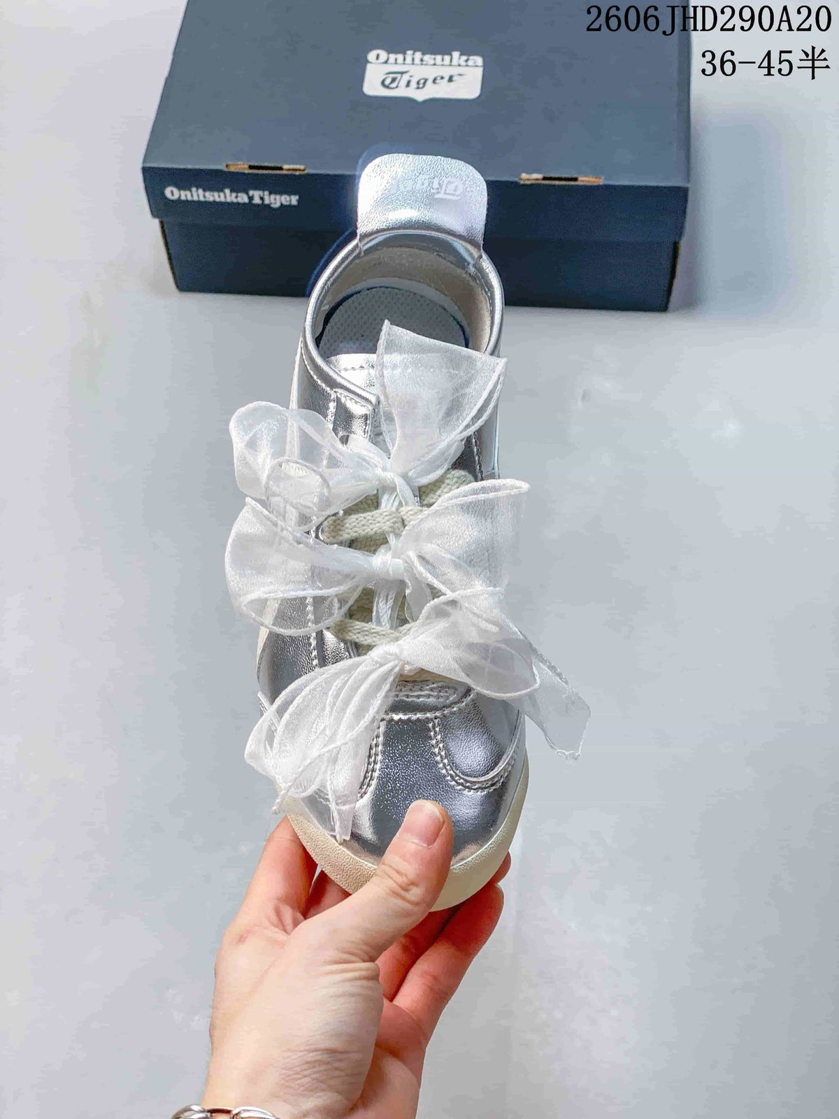Onitsuka Tiger Silver Sneakers with Sheer Ribbon Laces