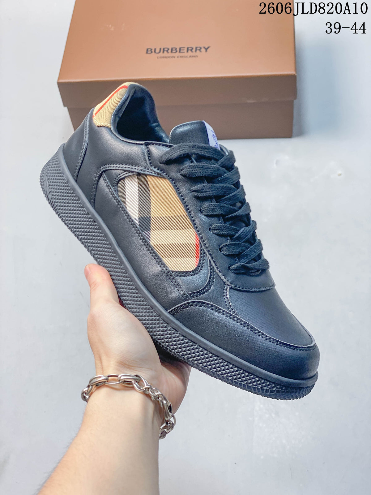Burberry Low-Top Sneakers in Navy with Check Panels
