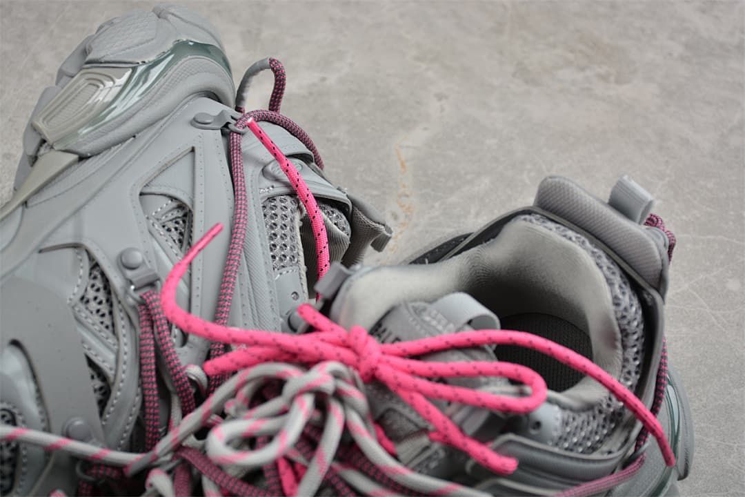 Balenciaga Track Sneaker in Grey with Pink Laces