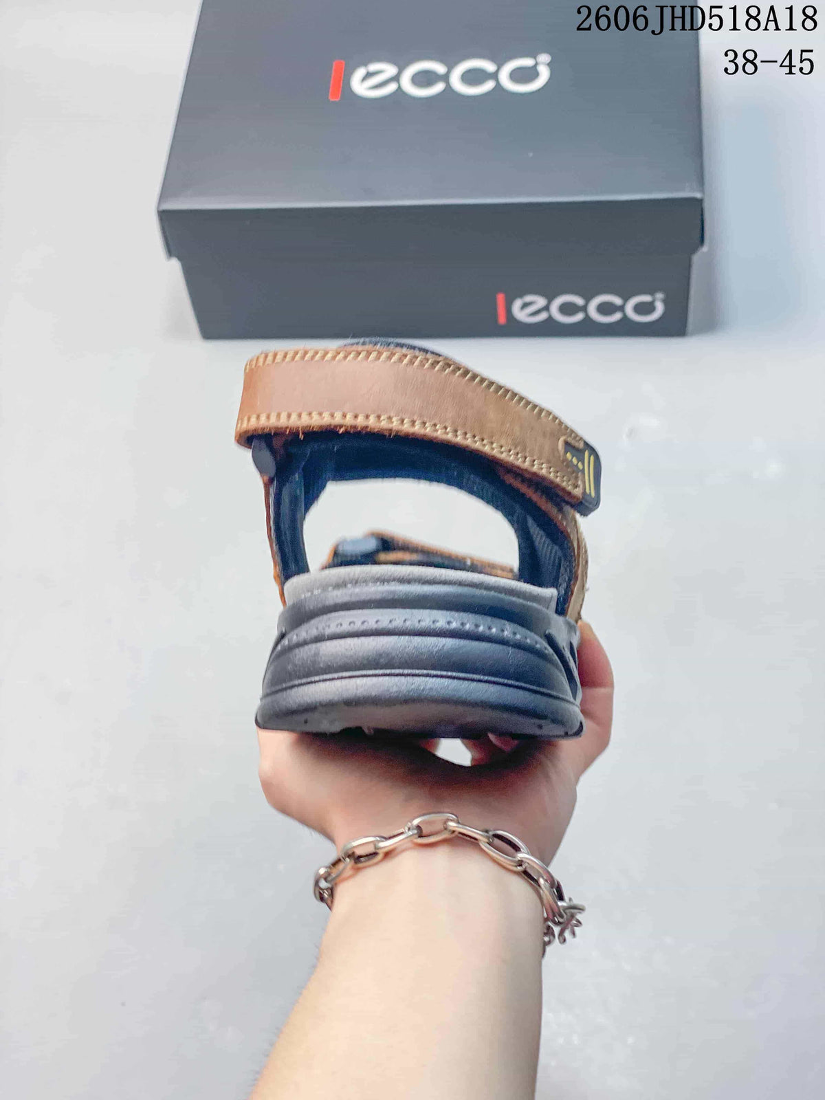 ECCO Open-Toe Adjustable Strap Sandals, Brown and Gray