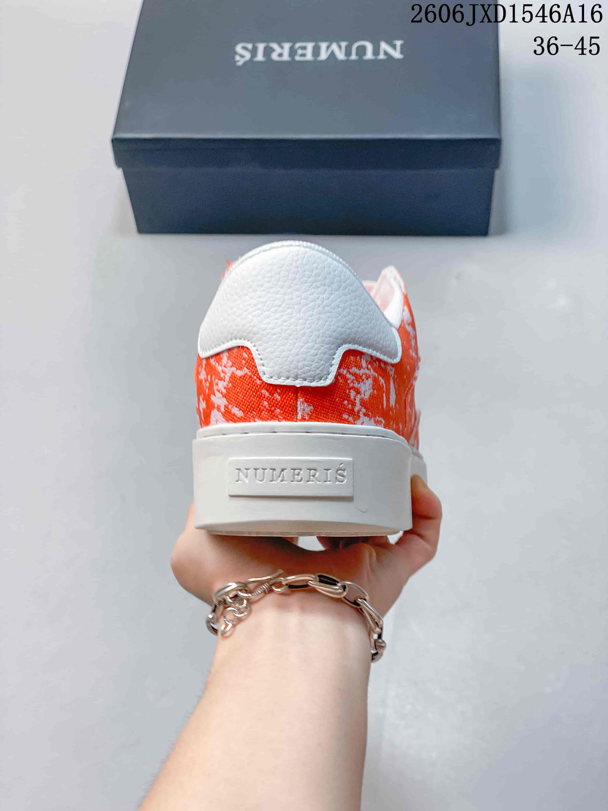 Numeris Pigment Navy Low-Top Sneakers, Orange and White