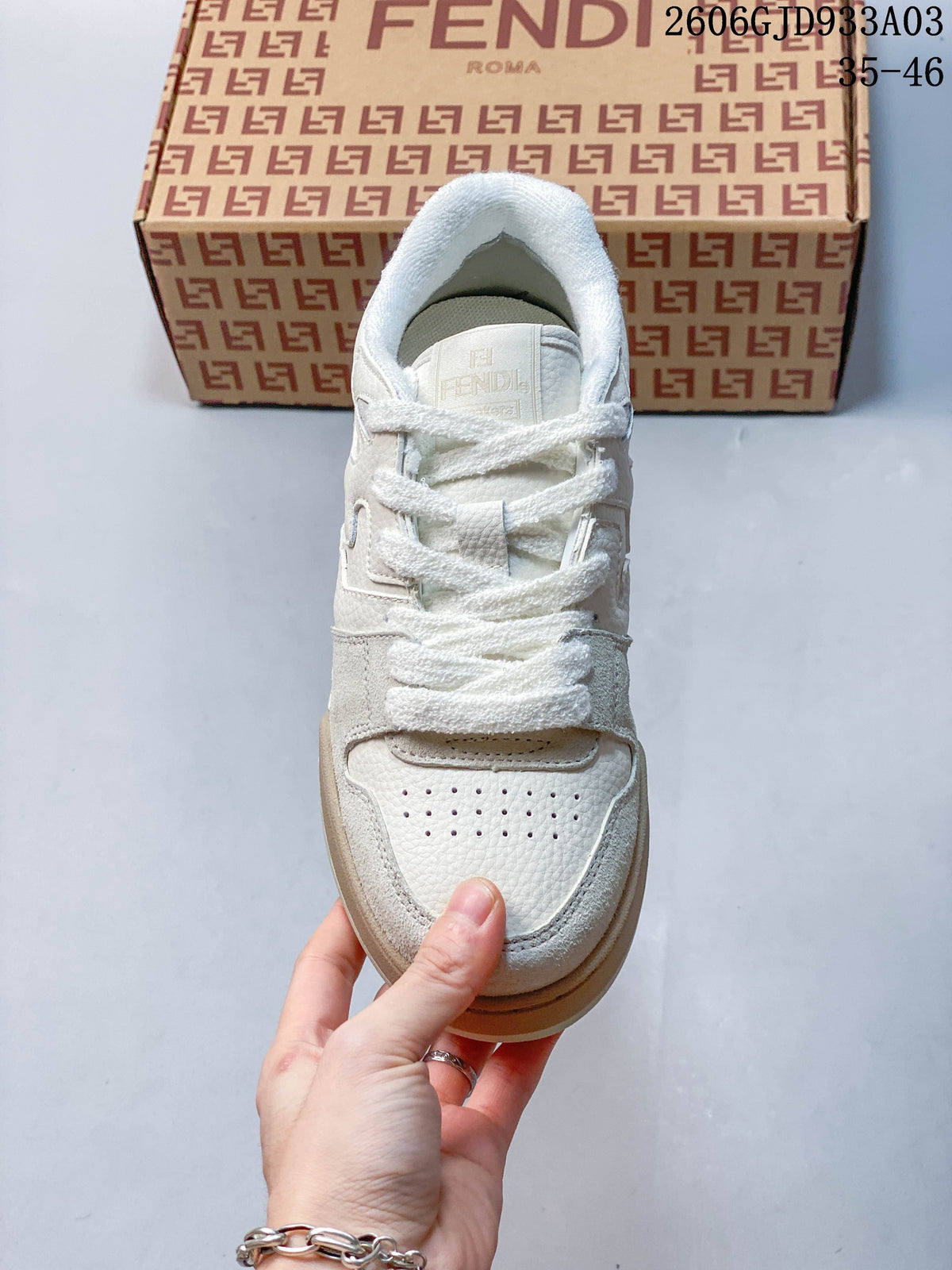Fendi Match Low-Top Sneakers in White and Beige