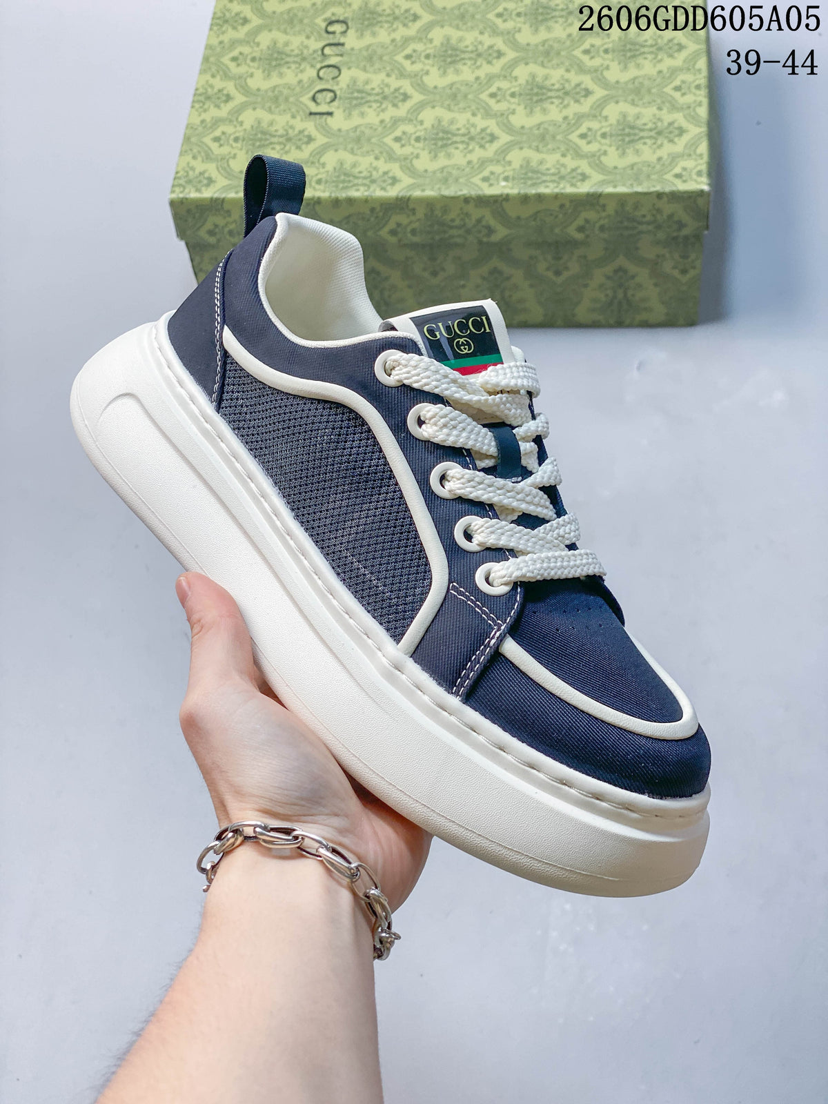 Gucci Screener GG Low-Top Sneakers, Navy and Beige